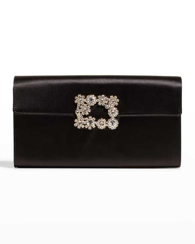 Crystal Buckle Satin Clutch Bag